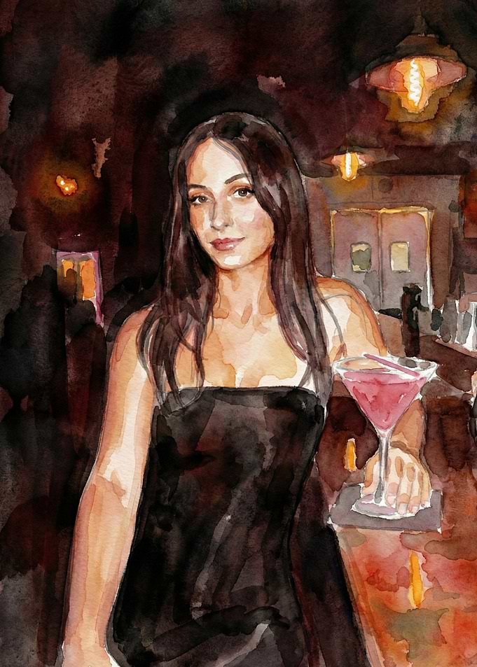Woman at Bar with Cocktail