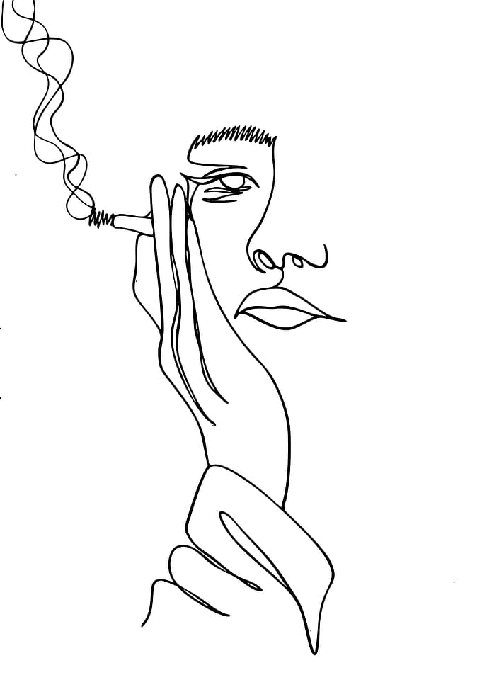 Line Art Woman Smoking Cigarette