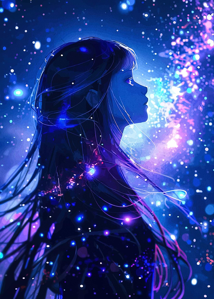 Anime Girl in Starry Night