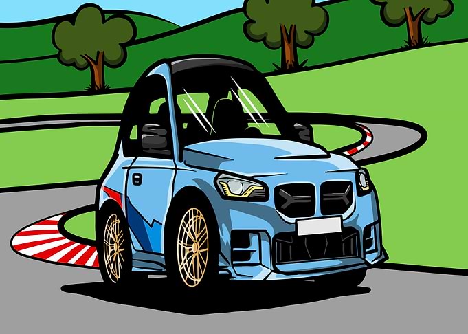 Cartoon Car on Racetrack Illustration