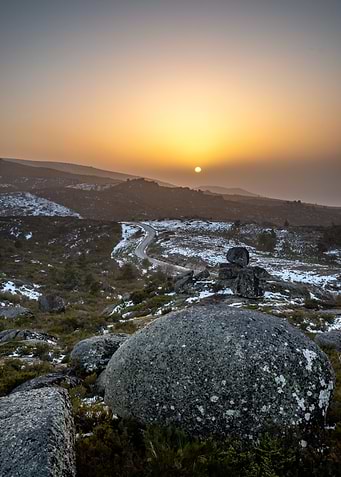 Mountain Landscape at Sunset with Snow