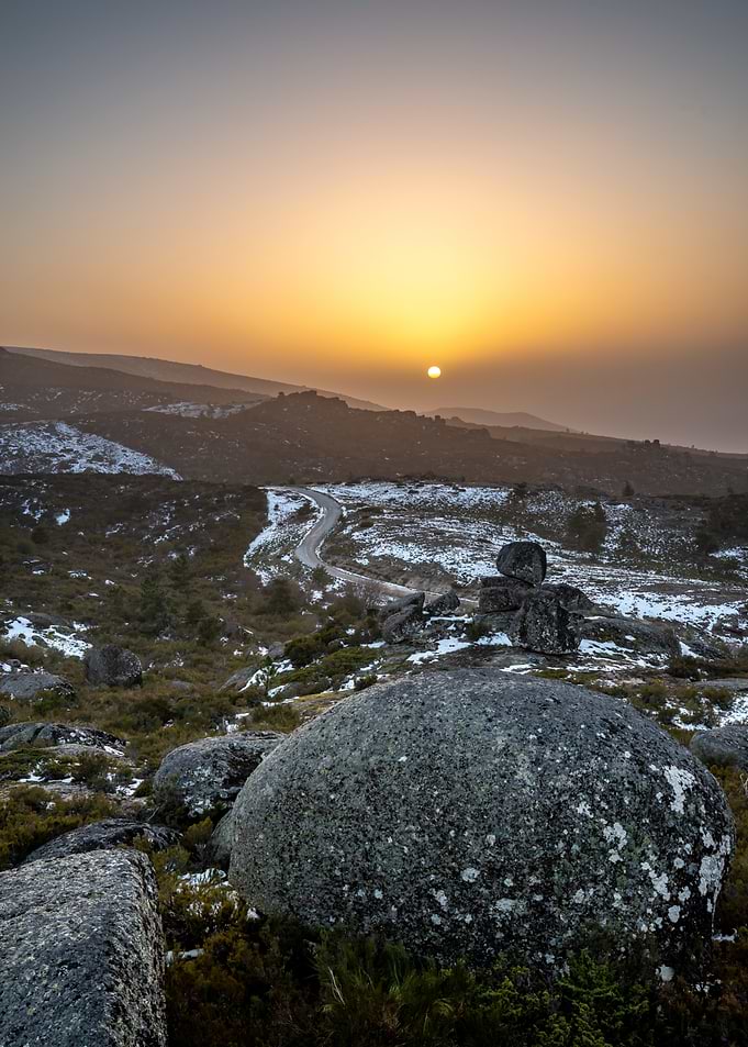 Mountain Landscape at Sunset with Snow