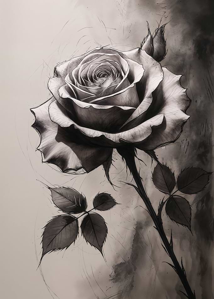 Monochrome Rose Drawing