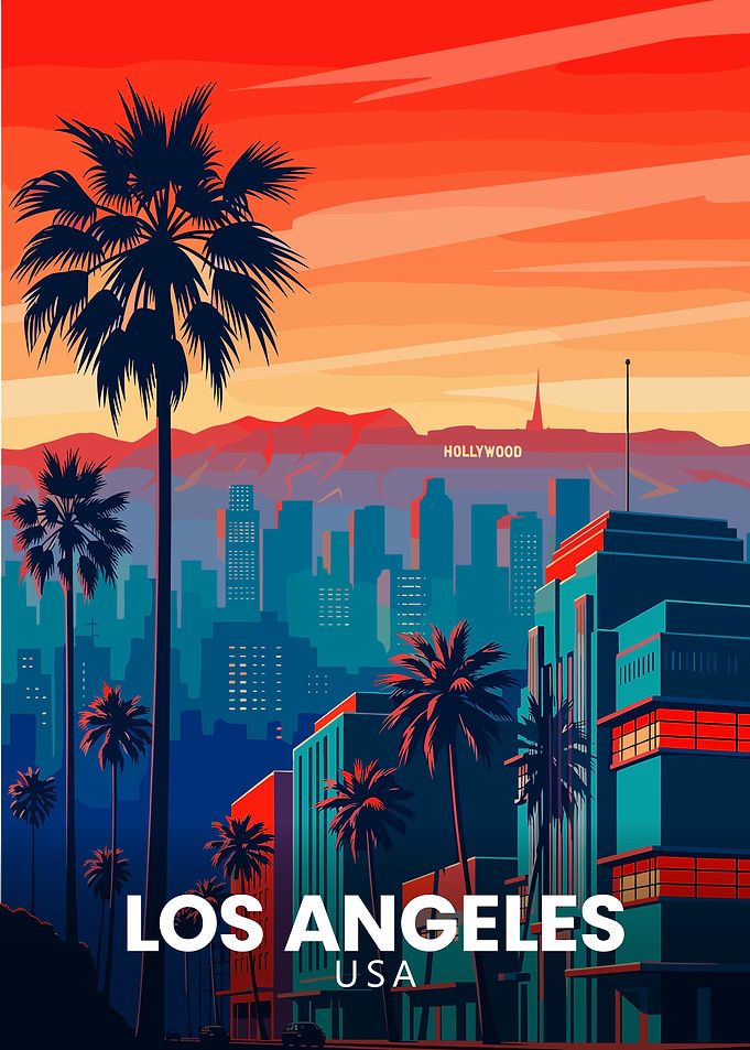 Los Angeles Cityscape Travel Poster