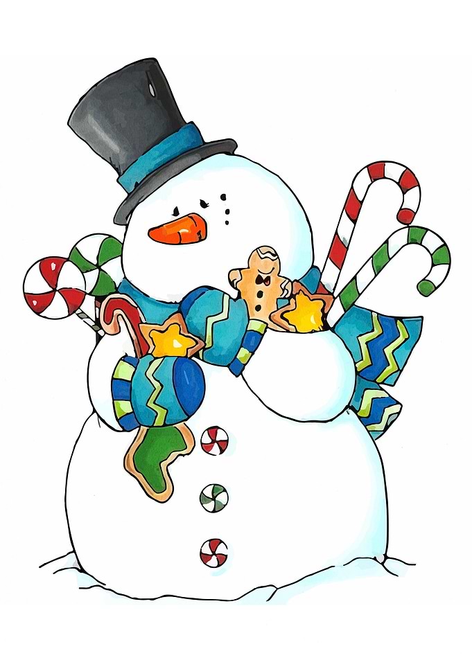 Festive Snowman with Treats Illustration