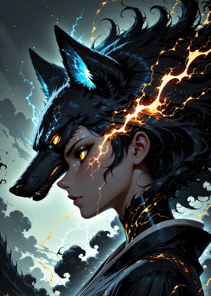 Wolf-Human Hybrid with Lightning Aura
