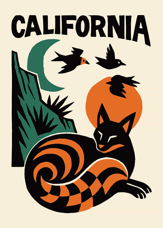 California Fox Retro Wall Art Print
