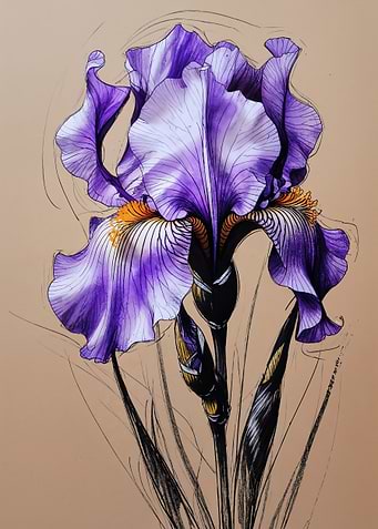 Purple Iris Flower Drawing