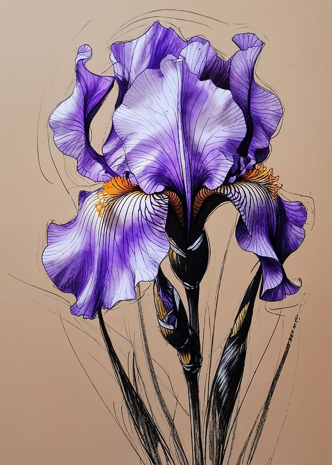 Purple Iris Flower Drawing