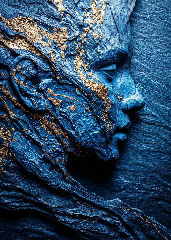 Blue Stone Face with Gold Veins