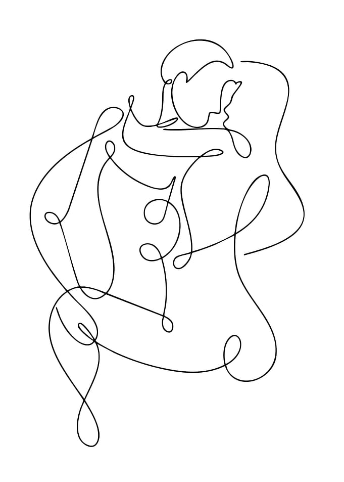 Continuous Line Art: Embracing Couple