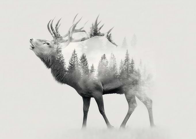 Deer and Forest Double Exposure