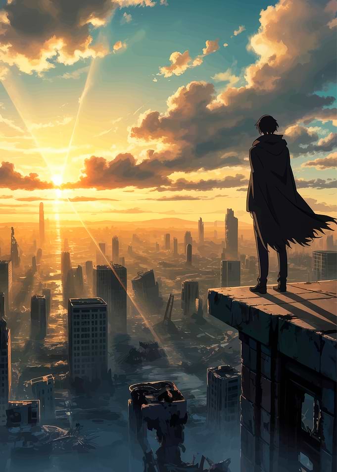 Post-Apocalyptic Cityscape at Sunset