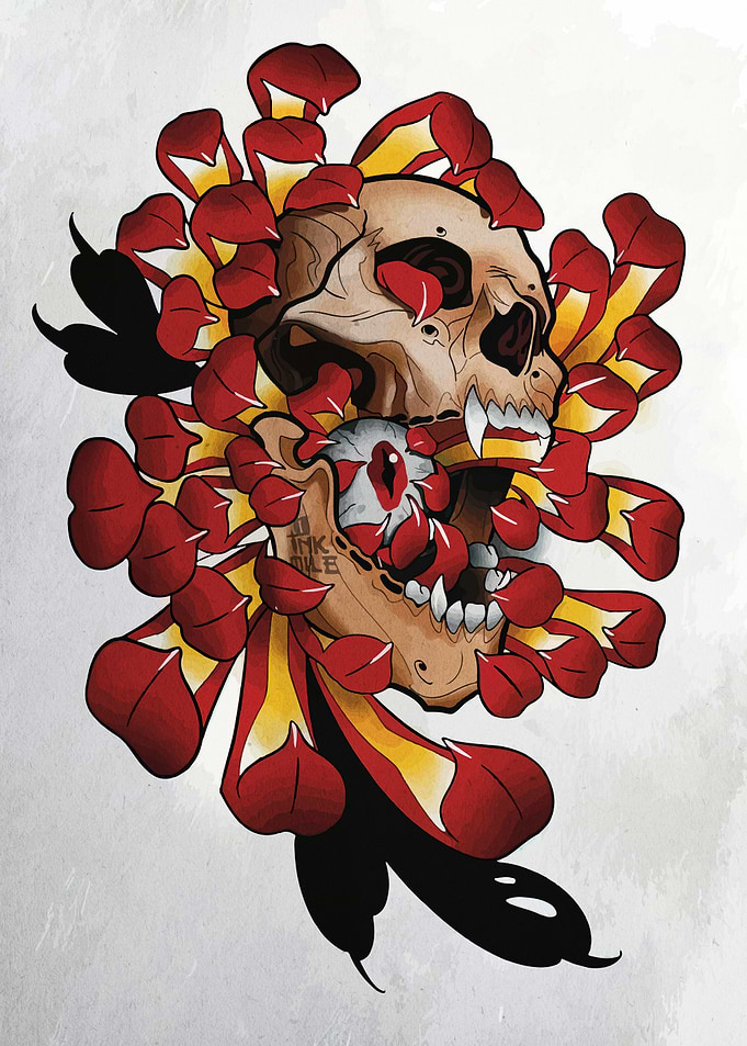 Skull and Floral Tattoo Design