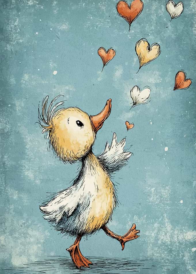 Duckling with Hearts Illustration