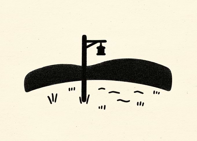 Minimalist Landscape with Lamp Post