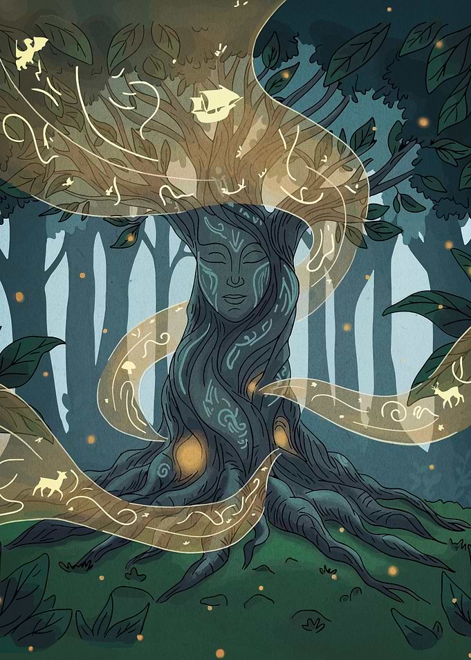 Mystical Forest Tree with Face