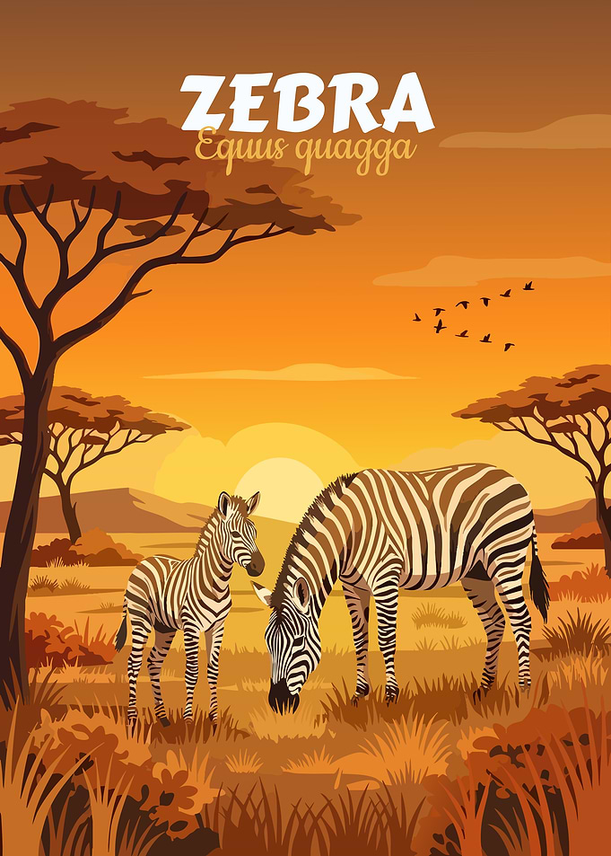 Zebra Family at Sunset