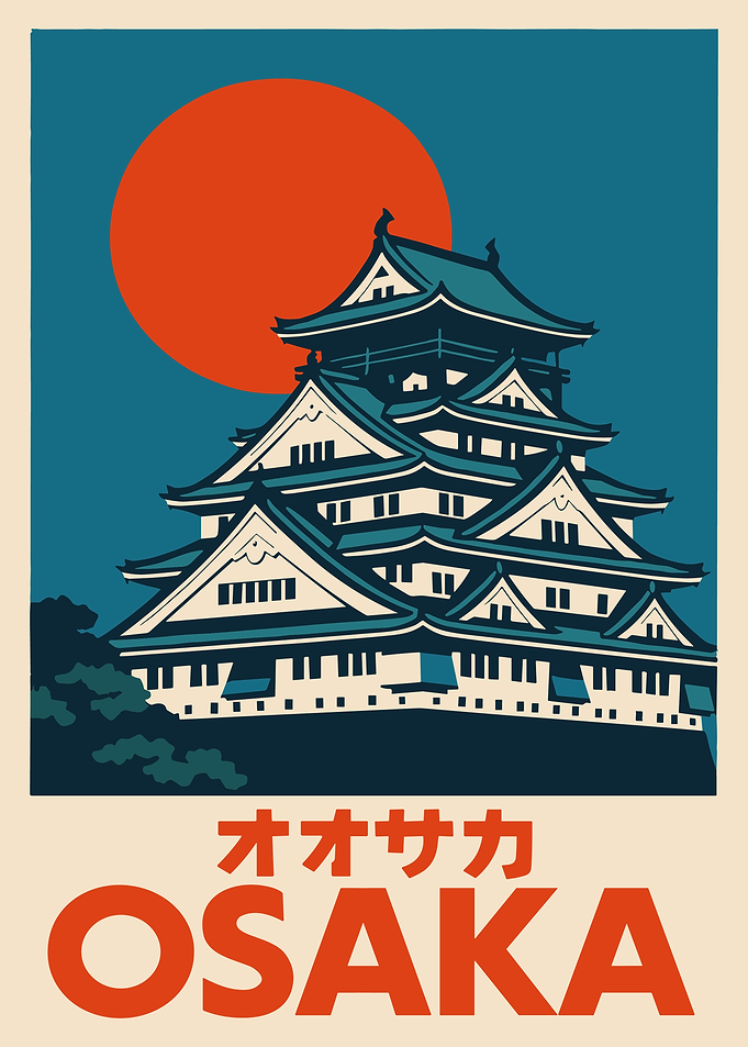Osaka Castle Retro Travel Poster