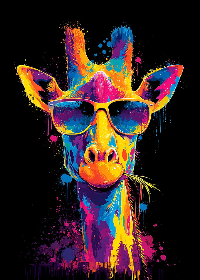 Colorful Giraffe with Sunglasses Art