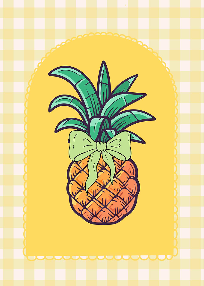 Cute Pineapple with Bow Gingham