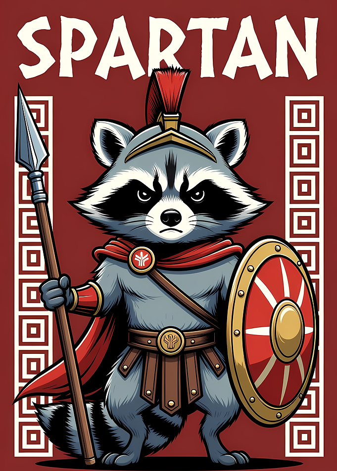 Spartan Raccoon Cartoon Illustration
