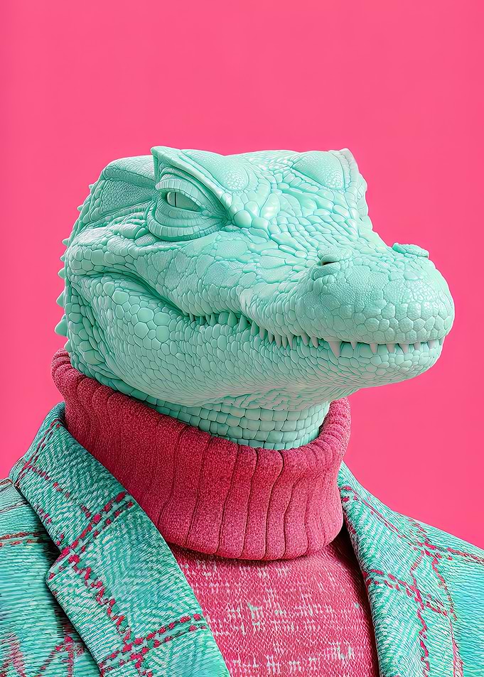 Dapper Crocodile in Pink and Teal