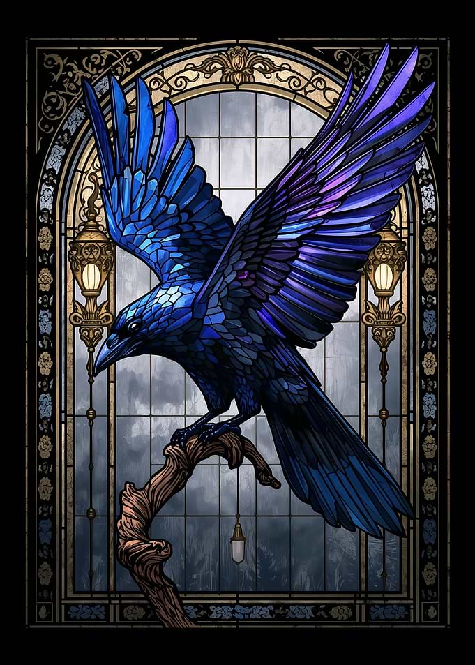 Stained Glass Raven Illustration