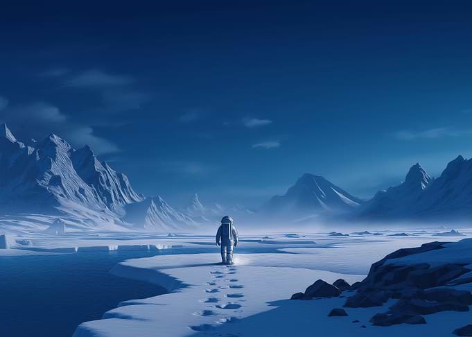 Astronaut on Frozen Planet Landscape