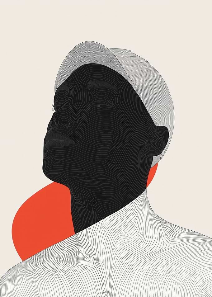 Abstract Portrait with Lines and Circle