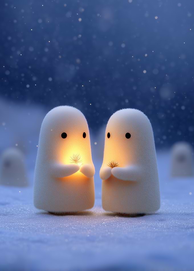 Cute Winter Spirits with Glowing Plants