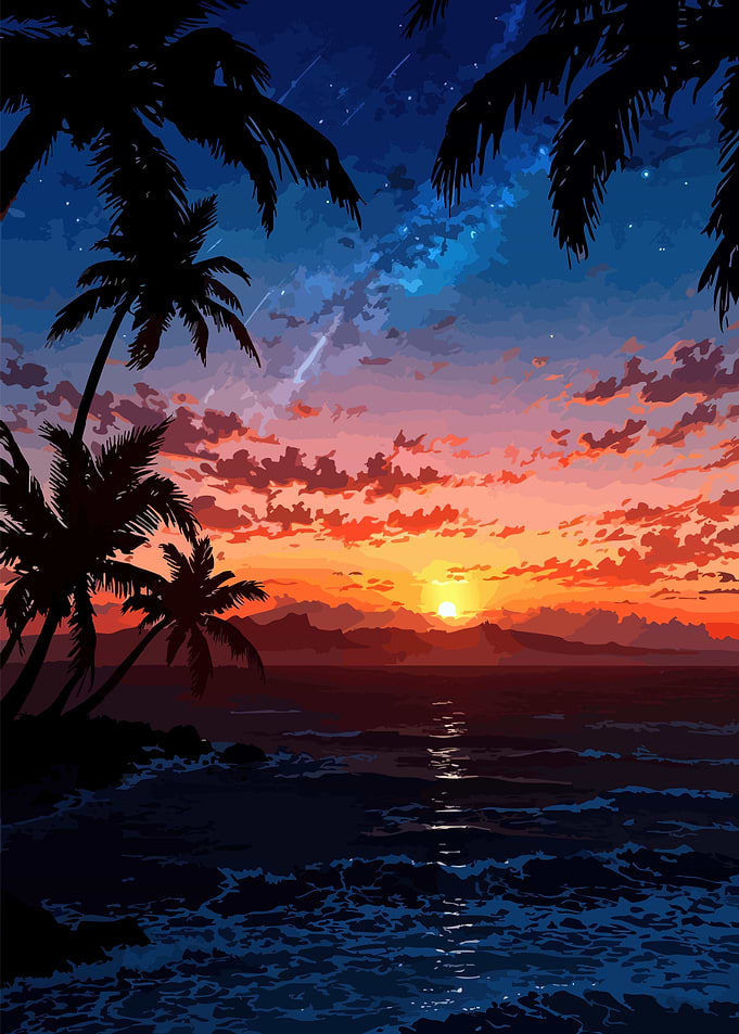 Tropical Sunset with Palm Trees