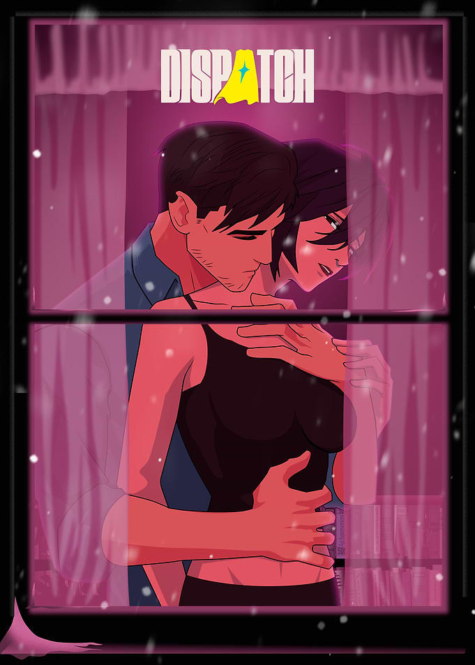 Romantic Embrace in Winter Window