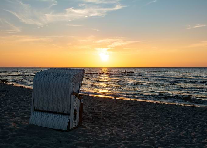 Beach chair at sunset