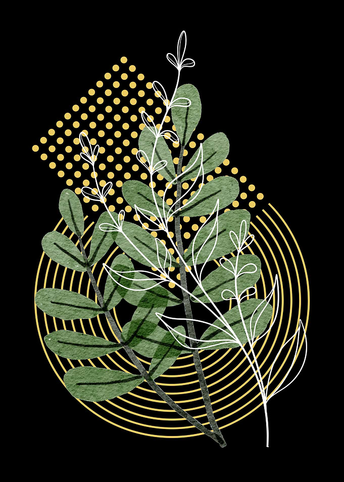 Green Leaves and Geometric Shapes