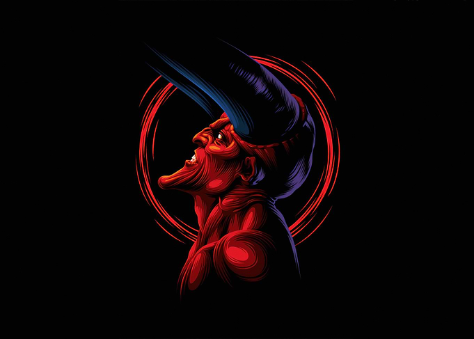 Red Devil with Horns Illustration