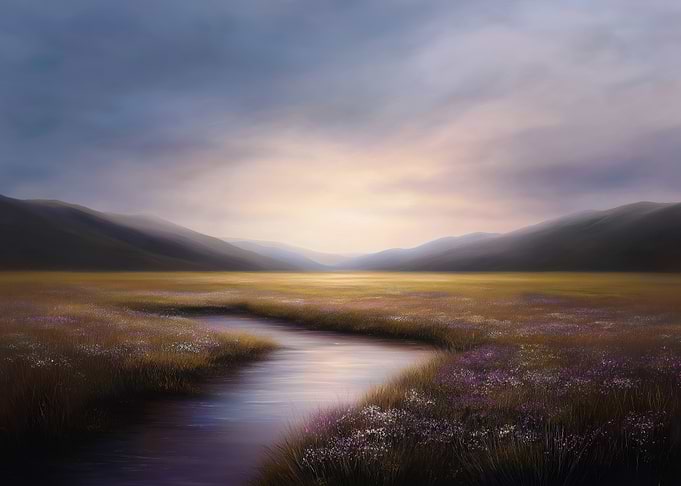 Serene Landscape with River and Mountains