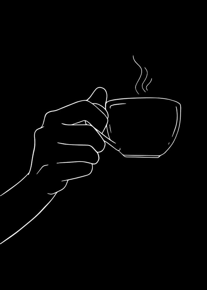 coffee break Hand Holding Steaming Cup Outline