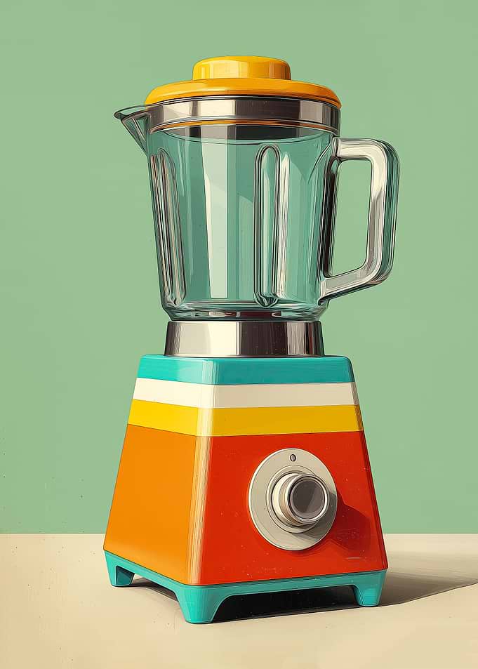 Mid-Century Modern Beehive Blender — Geometric Pop Art Kitchen Poster — Retro Smoothie Maker Decor