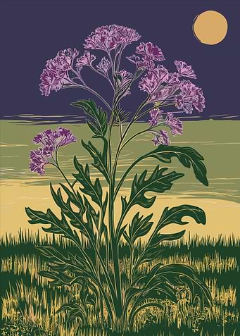 Lilac Floral Landscape with Moon