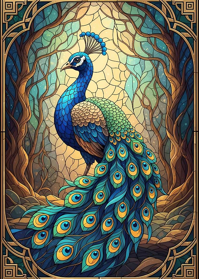 Peacock Stained Glass Art Nouveau Style