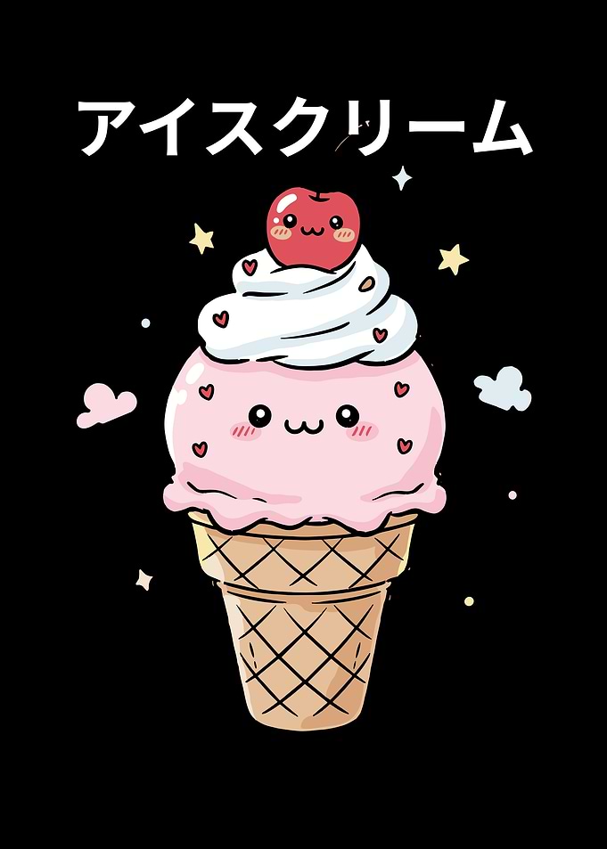 Cute Kawaii Ice Cream Cone Illustration