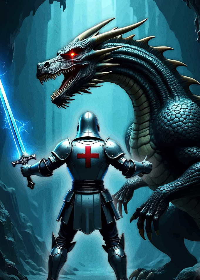 Knight and Dragon Confrontation