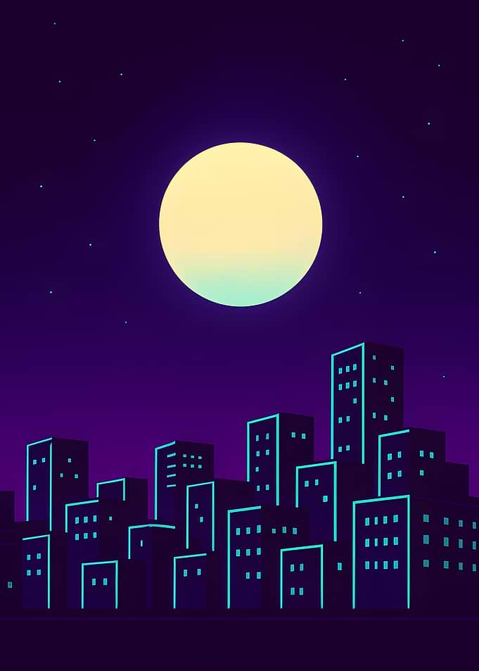 Night Cityscape with Moon