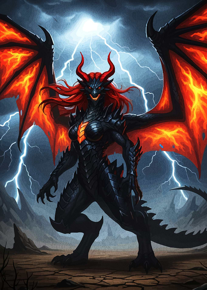 Dragon Woman Fiery Wings