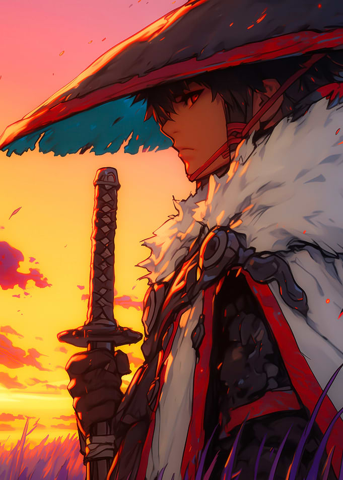 Golden Sun Ronin - Anime Samurai Portrait