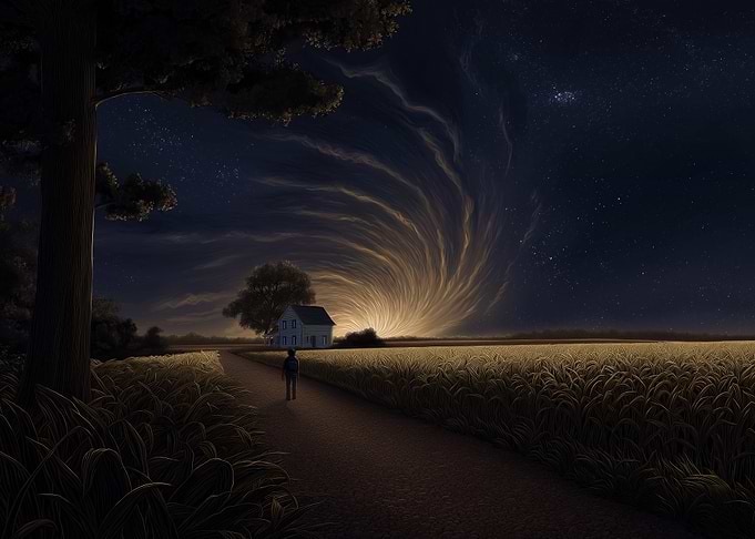 Rural Landscape with Swirling Sky
