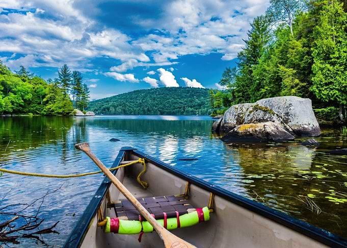 Canoe on a serene lake