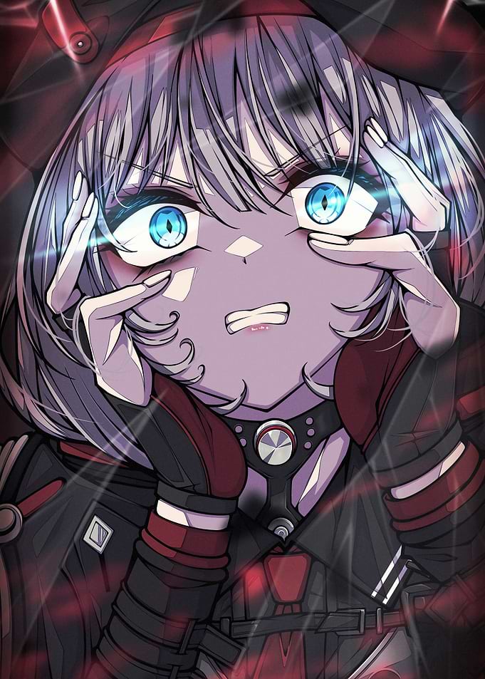 Anime Girl with Intense Blue Eyes