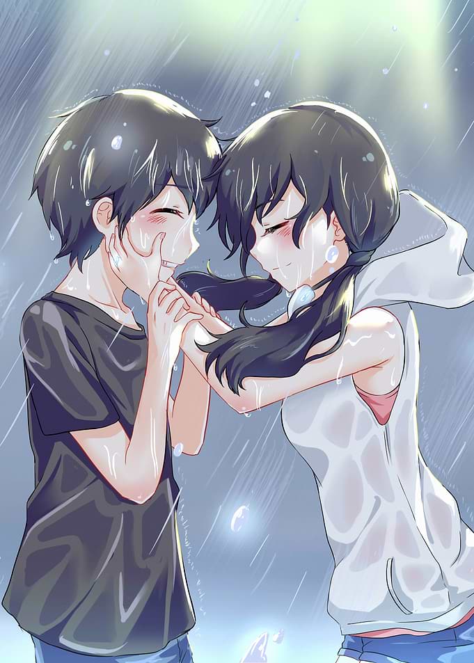 Anime Couple in the Rain